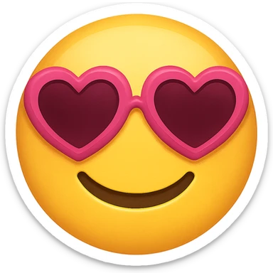 yellow face with pink heart glasses emoji, digital illustration sticker