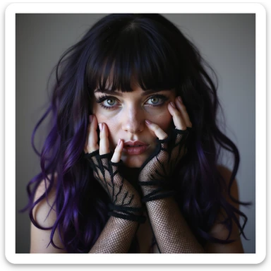 BLACKPINK inspired goth emoji, photorealistic style, fishnet gloves, intense gaze sticker