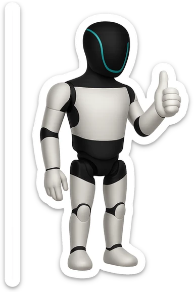 Create a fullbody Tesla robot emoji with the exact head from the reference image in the style of Apple emojis. The robot should be giving a thumbs up. The style should replicate the apple emoji style with smooth, colorful, and detailed features. sticker