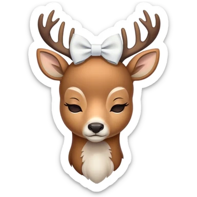 Deer with a white bow on head all sleepy sticker