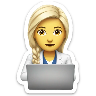White Woman with Laptop busy with coding for Office Work by thinking future me nice hair suit  sticker