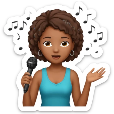 African American girl singing with microphone in her hand Abe music notes everywhere floating around sticker
