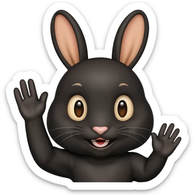 emoji d'une tête de lapin noire qui dit bonjour de la main sticker