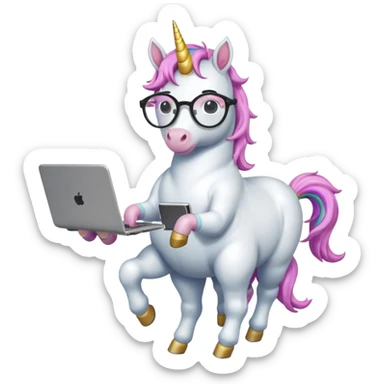 Unicorns holding laptop book
A full body of scholar unicorn wearing round glasses, holding a laptop. sticker