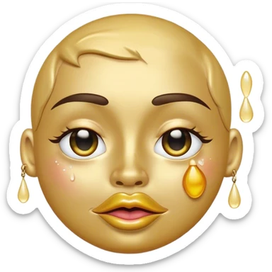 crying gold face winking doing a duck face holding a peace sign sticker