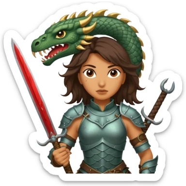 Fierce Latina in armor with a sword after a battle cutting off the head of a hydra sticker
