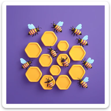 a stylized purple beehive, encircled by five small purple honeybees, fun and lively, no text sticker