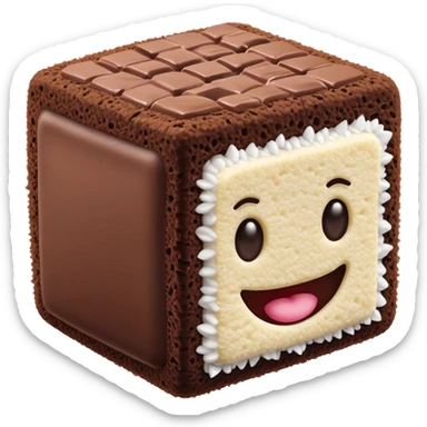 Cinematic Realistic Lamingtons Dessert Emoji, depicted as soft sponge squares coated in chocolate and coconut rendered with mouth‚Äêwatering detail and vibrant lighting. sticker
