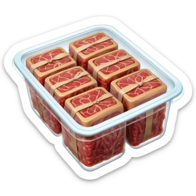 A 3D cartoon pack of minced meat wrapped in transparent plastic, supermarket-style packaging, top angleMemoji-style. sticker