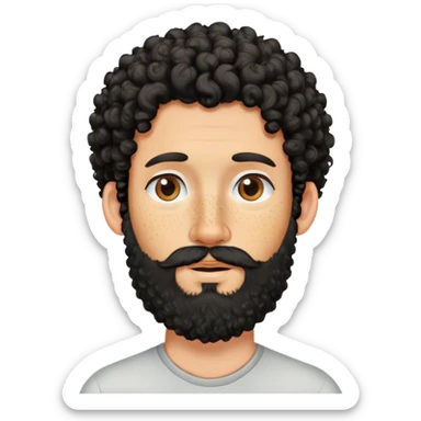 White man with freckles, black and curly hair, beard and earring on his nose sticker