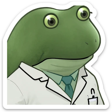 bufo frog as a doctor, sad expression, direct gaze sticker