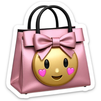 Genera un emoji de bolsa de tienda de ropa de color dorado con un 🎀 de color negro o rosado, dame varias opciones  sticker