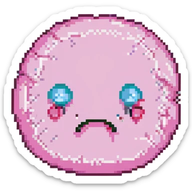16-bit pixel art of a pink frowny face rounded blob sticker