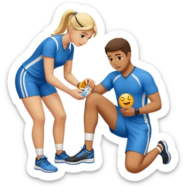 athletic trainer examining athlete's ankle for injury, emoji style sticker
