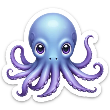 Cinematic Comical Baby Octopus Portrait Emoji, Tentacles slightly flared in a playful, exaggerated gesture, featuring a light blue-purple, rounded body with dramatically wide, hilariously expressive eyes full of surprise and innocent mischief, Simplified yet hilariously endearing features, highly detailed, glowing with a soft oceanic radiance, high shine, dramatic yet lovable, stylized with a dash of whimsical underwater mischief, soft glowing outline, capturing the essence of a delightfully silly little octopus that looks like it just made a clumsy, adorable mistake! sticker