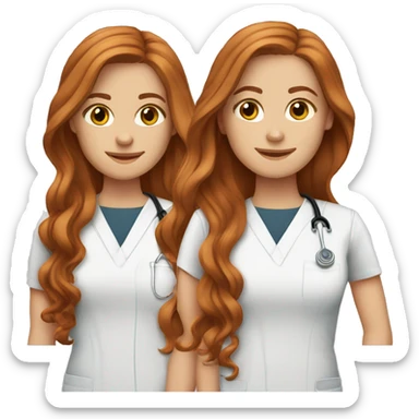 white girl. long wavy auburn hair. Scrubs.  sticker