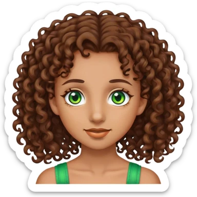girl with green eye and brown hair short curly and braces  sticker