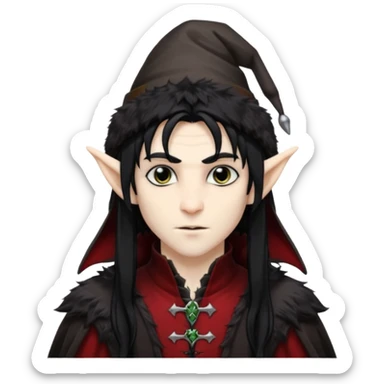 Male long hair vampire elf with furry hat sticker