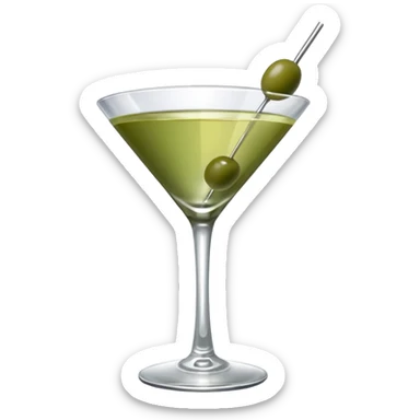 martini with 3 green khaki olives all at the same stick and same size . liquid should be a clear color.  sticker
