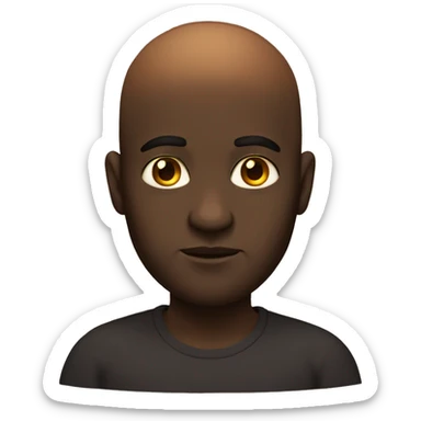 dark-skinned, with honey-colored eyes, bald, little beard and a little overweight sticker
