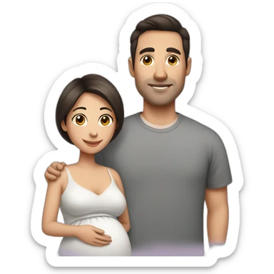 Pregnant wife have dark brown haircut and husband clean-shaven sticker