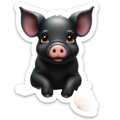 cute baby black pig lying on the pumpkin farm sticker