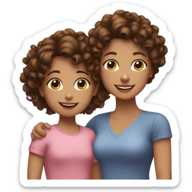 white curly brown hair mom and brown curly hair daughter with black eyes smiling sticker