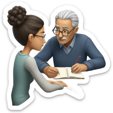 Old man with a little hair doing math teaching a teen girl sticker