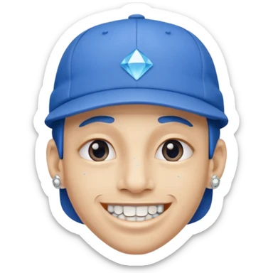 Wearing blue cap and nose diamond with braces on teeth sticker