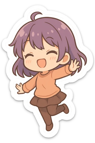 chibi girl with purple hair, playful pose sticker