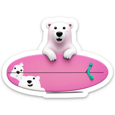 Pink polar bear on a Christmas themed surfboard  sticker