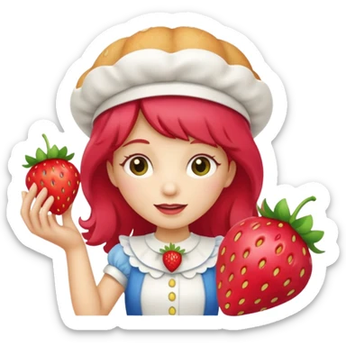 Vintage cartoon character strawberry shortcake hold a strawberry sticker