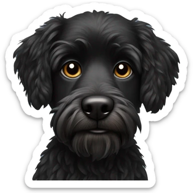 Scruffy black dog, with a tiny bit of white on the chin sticker