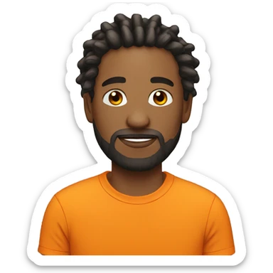 man with dreads and beard with orange tshirt sticker