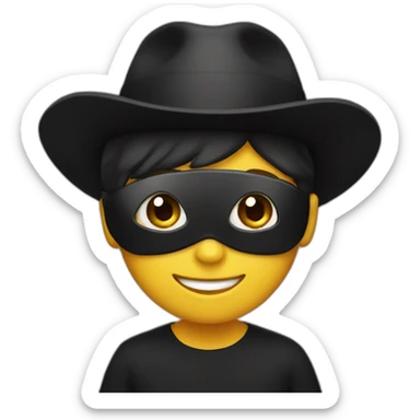A boy wearing a black dress with a black hat and a black mask smiling  sticker
