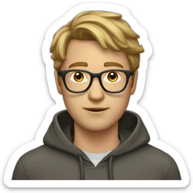 profile white male heart face dirty dark blonde tapered hair with clear glasses and hoodie sticker