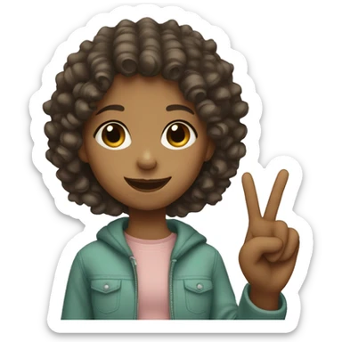 A girl with curly hair doing the peace sign  sticker