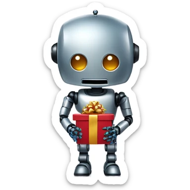a robot holding a festive emoji sticker