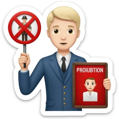 A white man showing a prohibition sign sticker