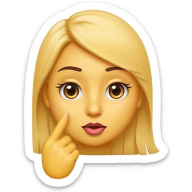 A yellow emoji with a flirty expression, touching its lips with one finger in a thoughtful or seductive pose. Eyes are made up with long false eyelashes, looking straight ahead. The finger must be touching the lips, not just pointing. sticker
