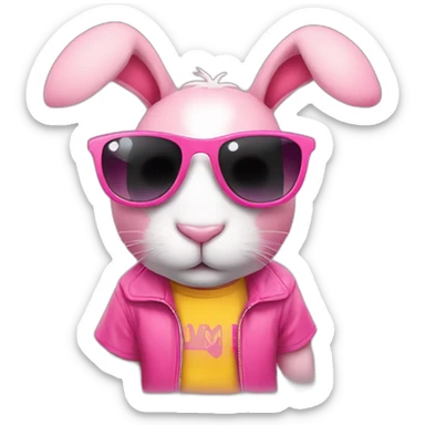 pink+rabbit wearing sunglasses and yellow+teeshirt sticker