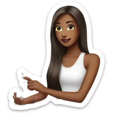 Brunette Girl getting a manicure at nail salon sticker