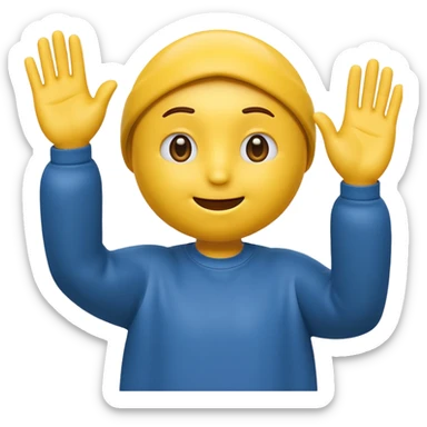 A 3D Apple-style yellow emoji character, classic round shape, with both hands raised and palms open in a shrug gesture, expressing “no” or “nothing,” slightly tilted head, small frown, simple cartoonish eyes, minimal shadows, clean background sticker
