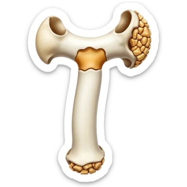 a femur bone with osteoporosis sticker