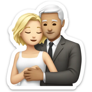 White man - short grey hair - no facial hair - hugs blonde girl with eyes closed  sticker