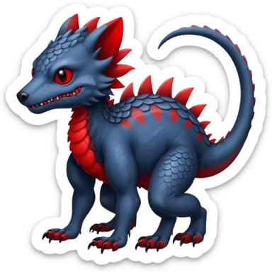 midnight blue-gray-black, with red markings, white belly, scaley scaly batty feline-like quadrupedal digitigrade cute cool handsome badass realistic feral Bastet-Noibat-Gatomon-Garchomp-Digimon-Fakémon-Pokémon-creature (full body) sticker