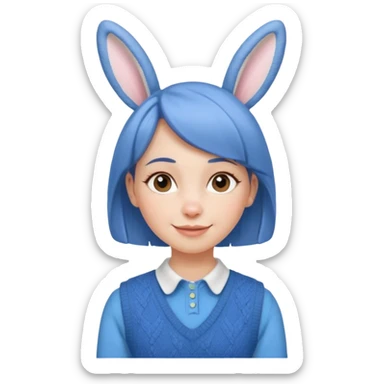 make a girl hair short and wear bunny skin pale ok and wear Sweater vests blue and make little bit a younger sticker