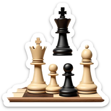 A chessboard with a few strategically placed pieces, including a king, queen, and pawns. The scene highlights the classic black and white squares of the board, emphasizing strategy and thoughtfulness in the game of chess. sticker
