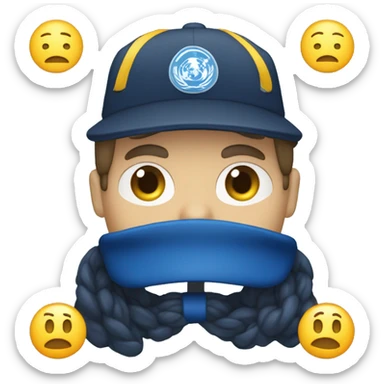 Un emoji de una persona con gorra azul marino que tenga escrito al frente la siglas PCAD sticker