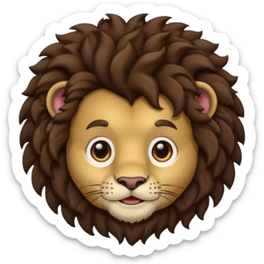 Make a cute boy lion with curly dark brown hair with a disconnected goatee and medium skin sticker